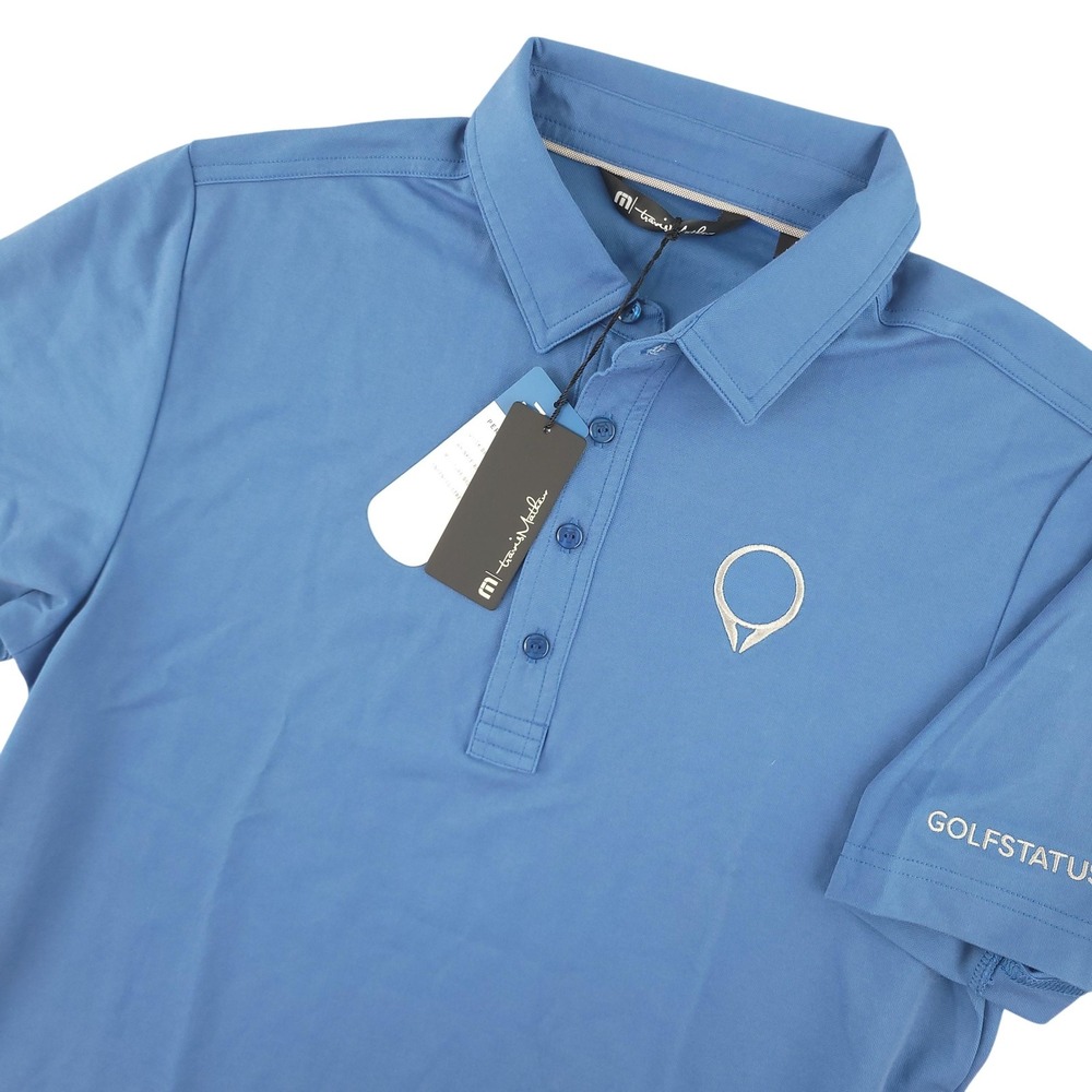 TravisMathew Polo Shirt Mens Small Blue Solid GolfStatus 77 Prestige Golf Top